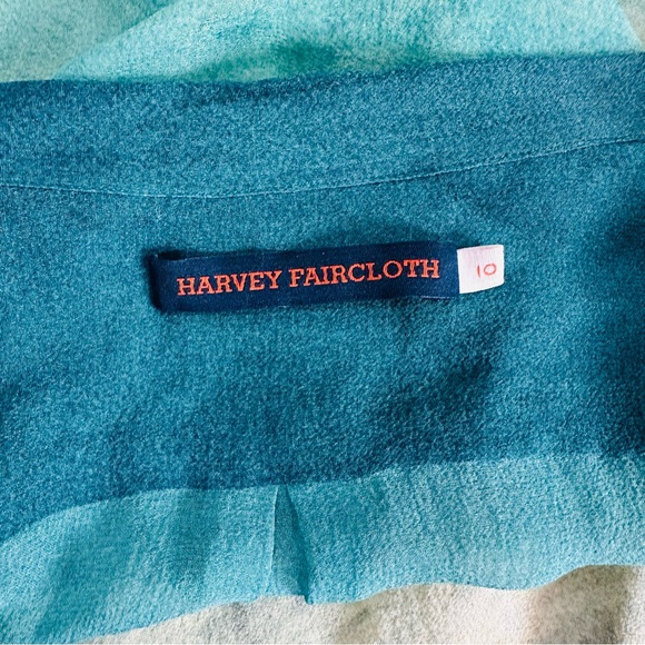 Harvey Faircloth Silk Button Down Top Surfer Print Semi Sheer Size 10 - Picture 3 of 5